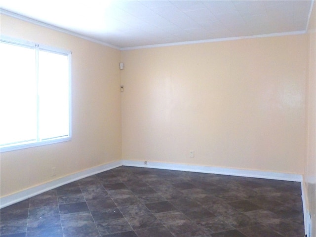 empty room featuring crown molding and a healthy amount of sunlight