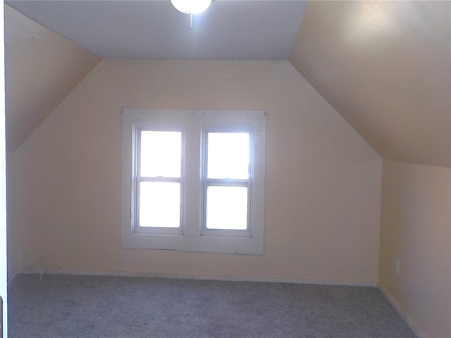 additional living space featuring carpet flooring and vaulted ceiling