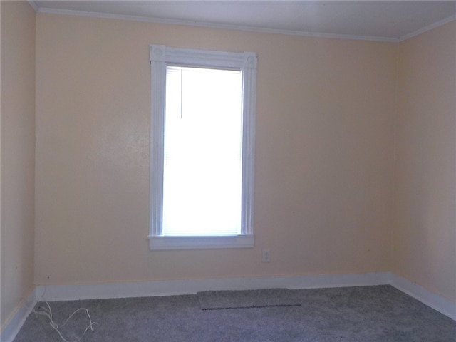 carpeted spare room with ornamental molding and a wealth of natural light