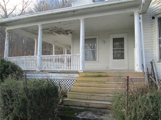 property entrance featuring a porch