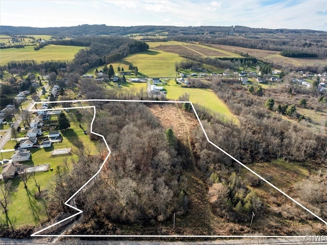 birds eye view of property with a rural view