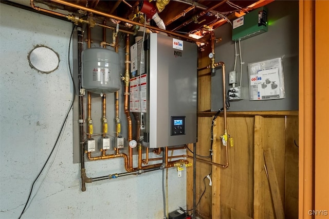 utility room with water heater