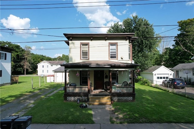 italianate home featuring a front lawn and a porch