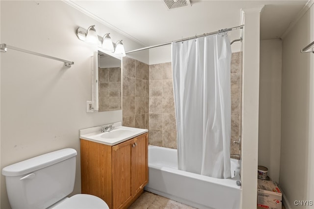 full bathroom with tile patterned flooring, vanity, toilet, and shower / tub combo