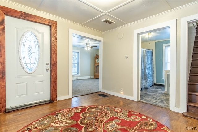 entrance foyer featuring hardwood / wood-style flooring and ceiling fan