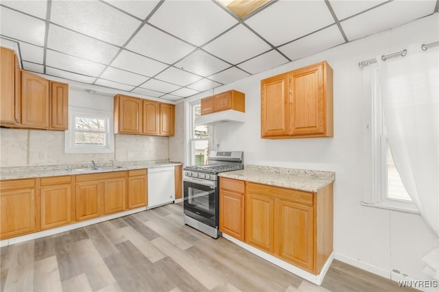 kitchen with gas stove, a wealth of natural light, sink, and dishwasher