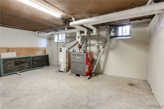 basement featuring gas water heater