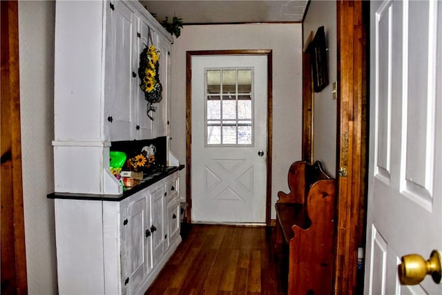 doorway to outside with dark wood-type flooring