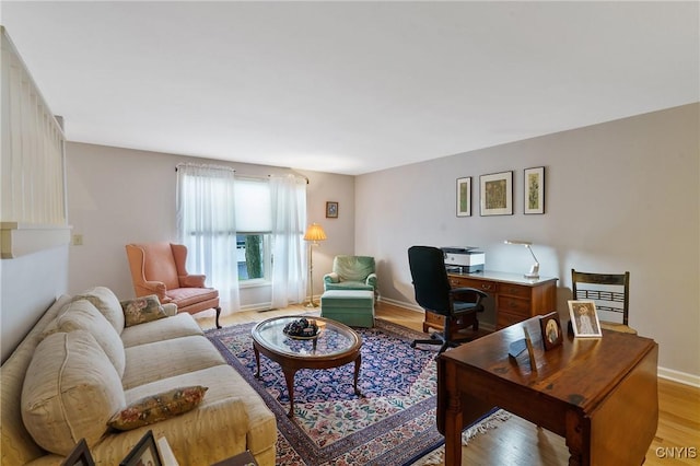 living room with light hardwood / wood-style flooring