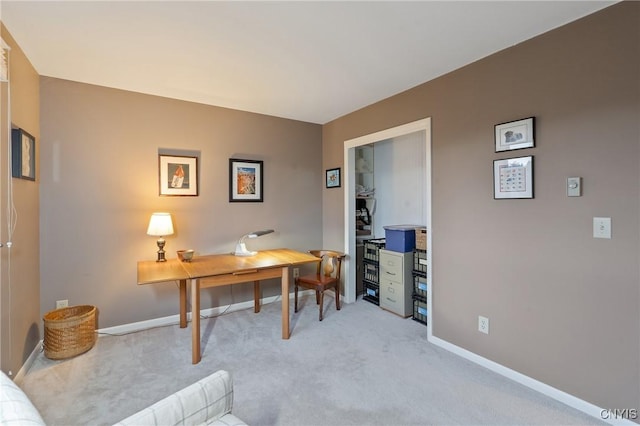 home office with light colored carpet