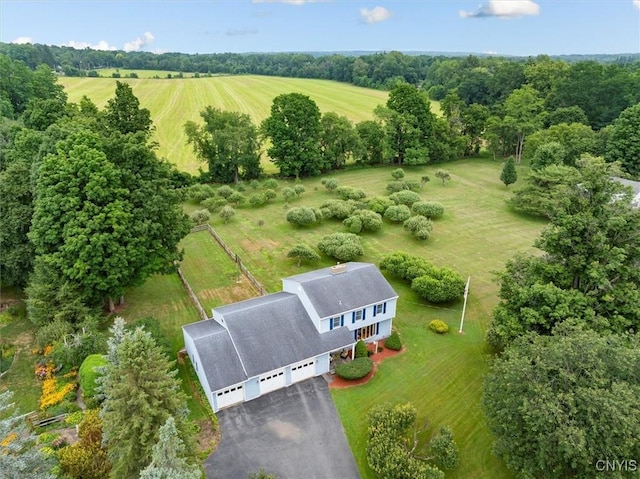 birds eye view of property featuring a rural view