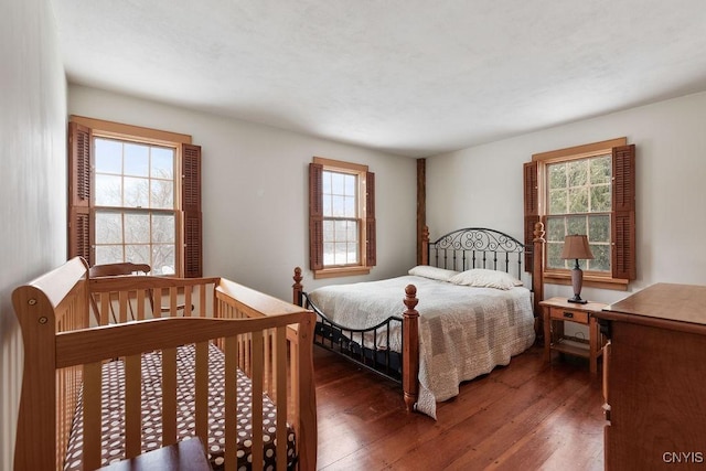 bedroom featuring multiple windows and dark wood-type flooring