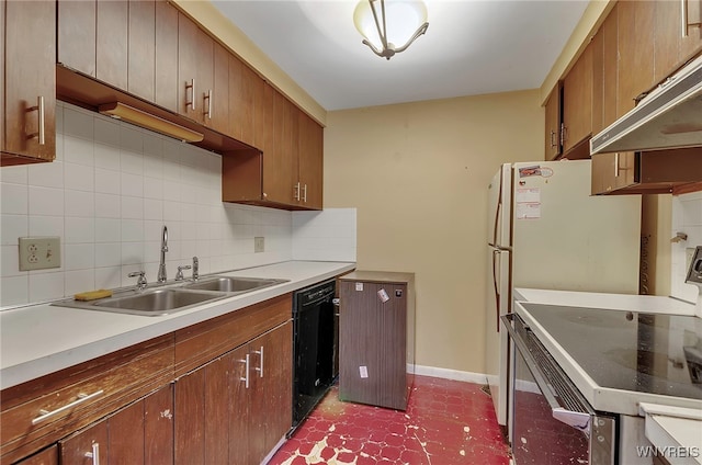 kitchen with backsplash, sink, stove, and black dishwasher