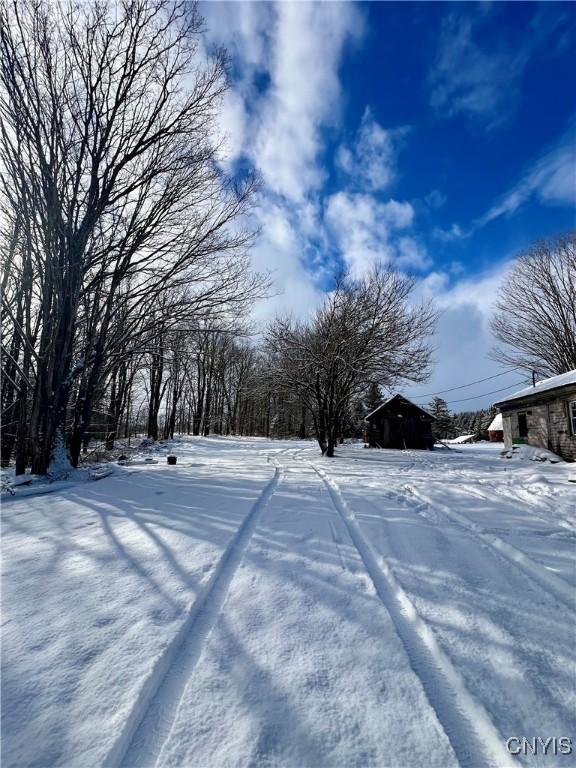 view of yard layered in snow