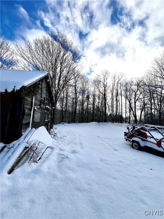 view of yard covered in snow