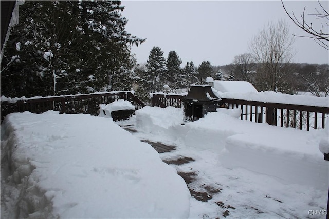 view of yard covered in snow