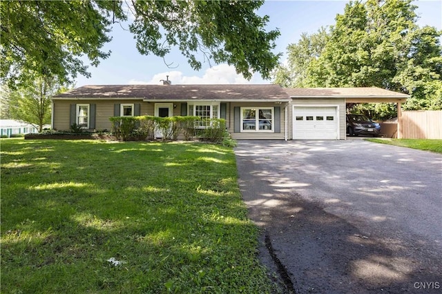 ranch-style home with a front lawn and a carport