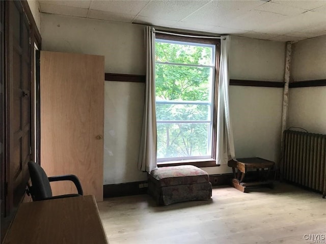 interior space featuring radiator and light hardwood / wood-style flooring