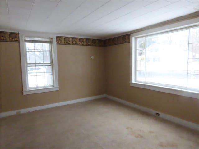 carpeted spare room featuring a wealth of natural light