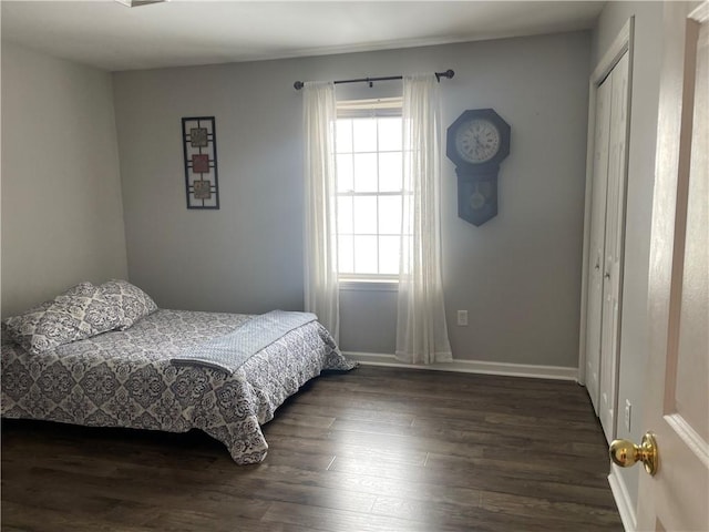 bedroom featuring dark hardwood / wood-style flooring and a closet