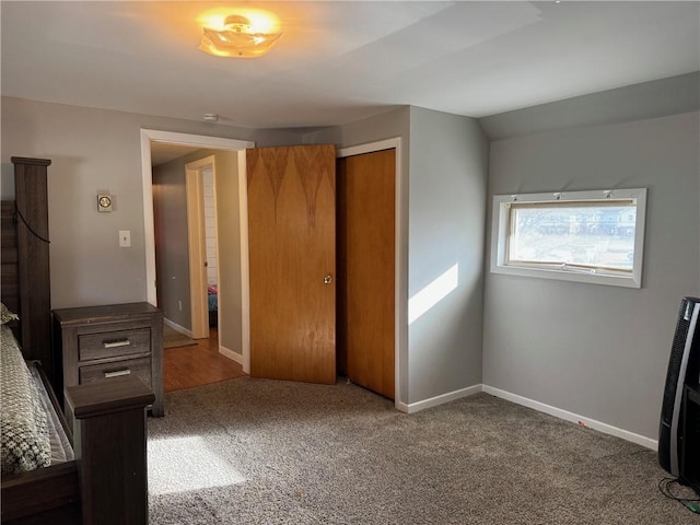 unfurnished bedroom featuring carpet floors and a closet