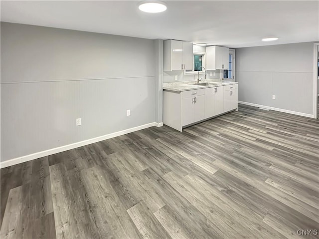 kitchen featuring white cabinets, dark hardwood / wood-style flooring, and sink