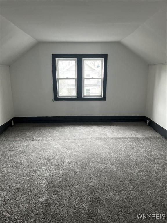 additional living space with carpet flooring and vaulted ceiling