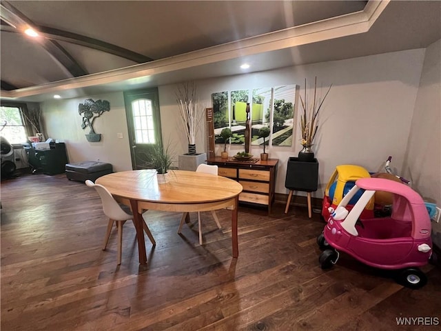 dining area with dark hardwood / wood-style flooring