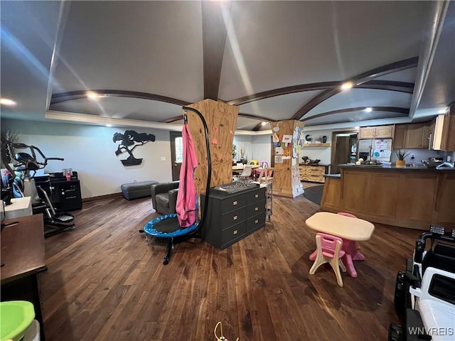 game room featuring dark hardwood / wood-style floors