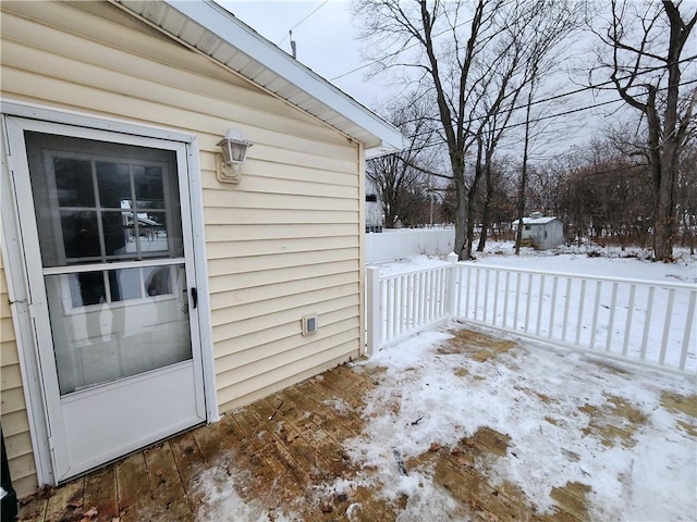 view of snow covered patio