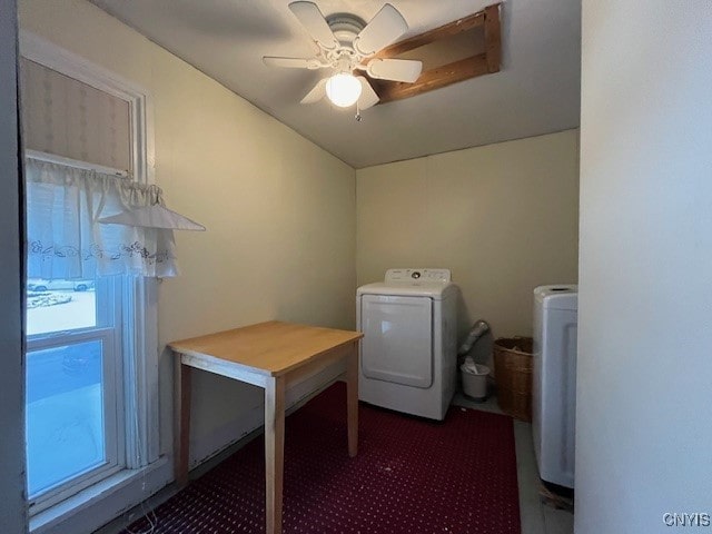 laundry room with ceiling fan