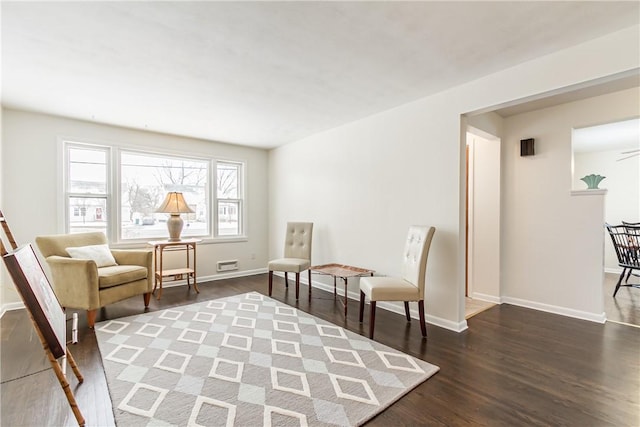 living area featuring dark wood-type flooring