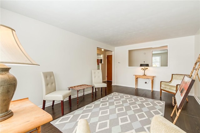 sitting room with dark hardwood / wood-style floors