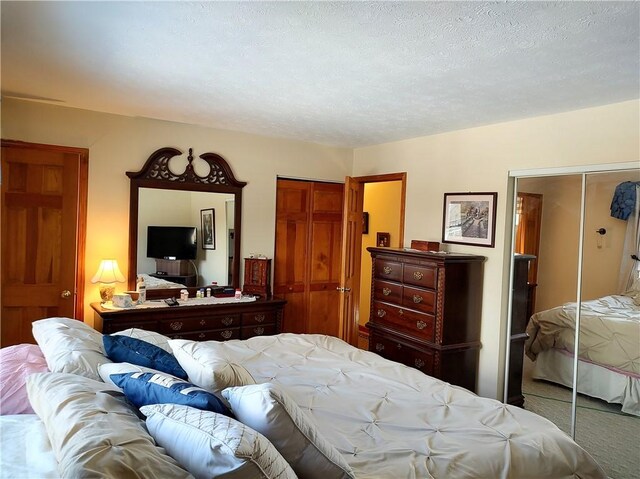 bedroom featuring carpet floors and a textured ceiling