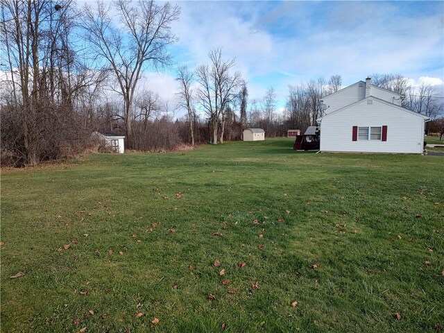 view of yard with a storage shed