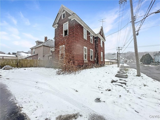 view of snow covered exterior