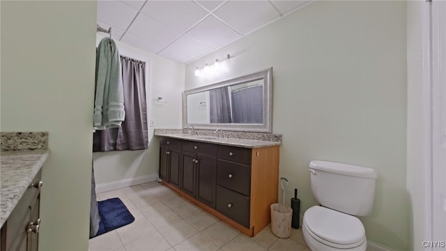 bathroom featuring tile patterned flooring, vanity, and toilet