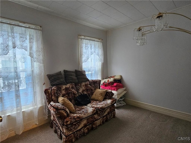 sitting room featuring carpet floors