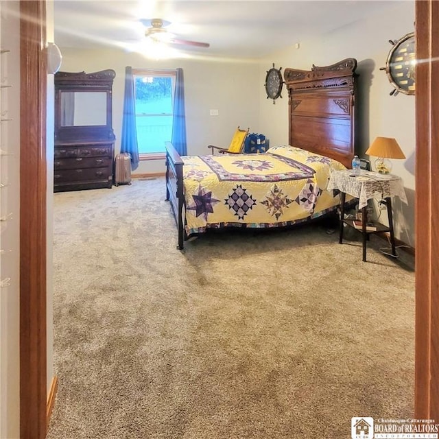 bedroom with carpet flooring and ceiling fan