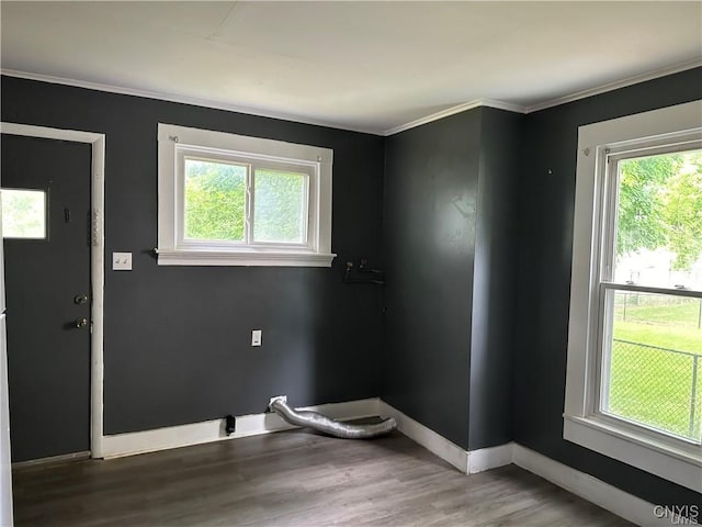 spare room featuring hardwood / wood-style floors and ornamental molding