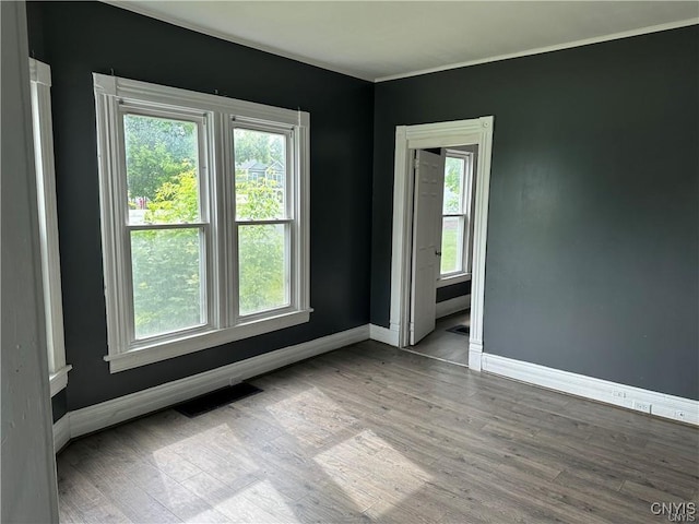 spare room with light hardwood / wood-style flooring