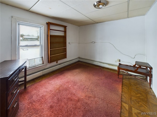 interior space with dark parquet flooring