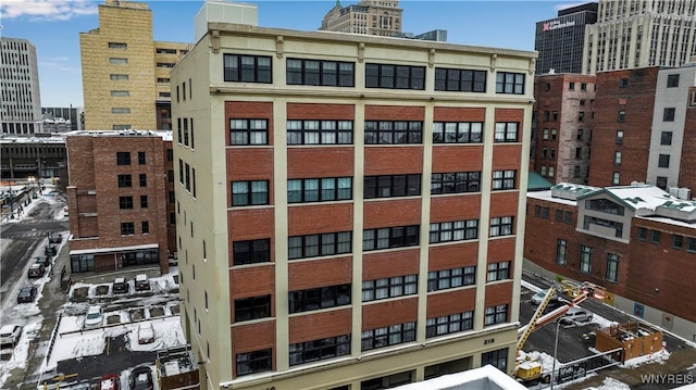 view of snow covered building