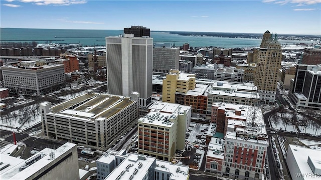 property's view of city featuring a water view