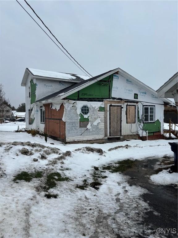 view of snow covered exterior