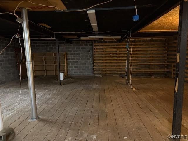 basement featuring wood-type flooring