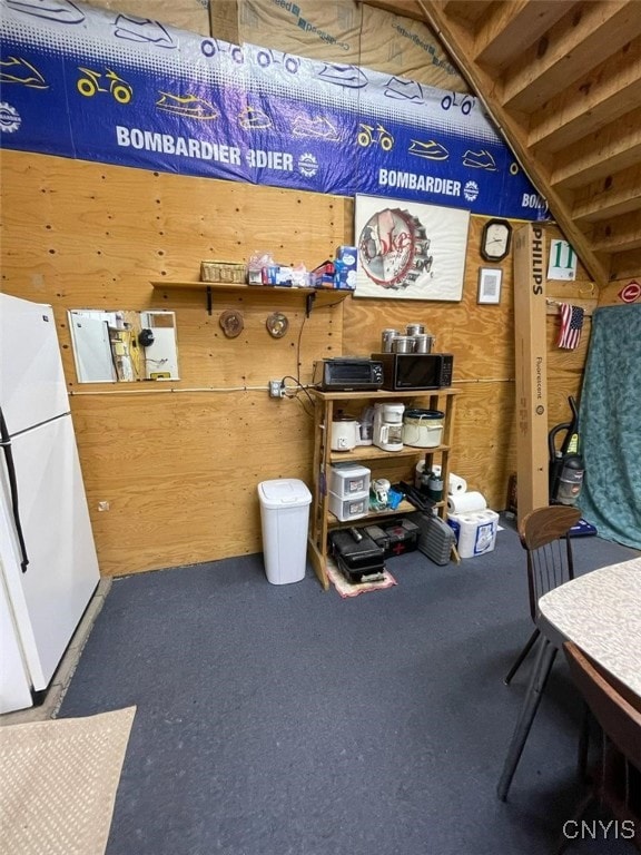 interior space featuring white fridge