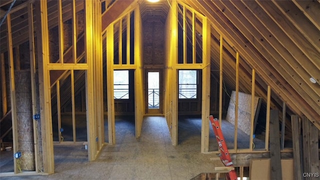 view of unfinished attic