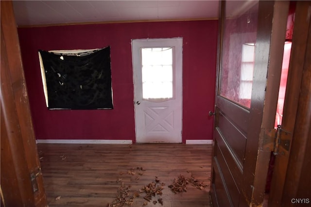 entryway featuring dark hardwood / wood-style floors and crown molding