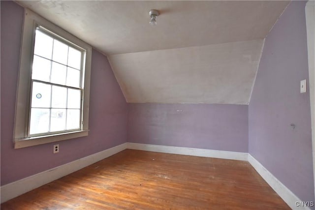 additional living space with wood-type flooring and vaulted ceiling